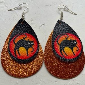 5 for $25 New tear drop black cat Halloween fall earrings